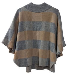 Note De Anita Merino Wool & Cashmere Cape Gray/Tan Women's Sweater OSFA NWT